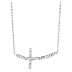 Collier pendentif en forme de croix en or blanc 14 carats avec diamants naturels de 0,75 carat et chaîne G SI