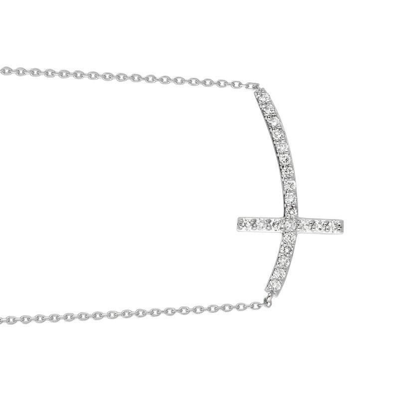Taille ronde Collier pendentif en forme de croix en or blanc 14 carats avec diamants naturels de 0,75 carat et chaîne G SI en vente