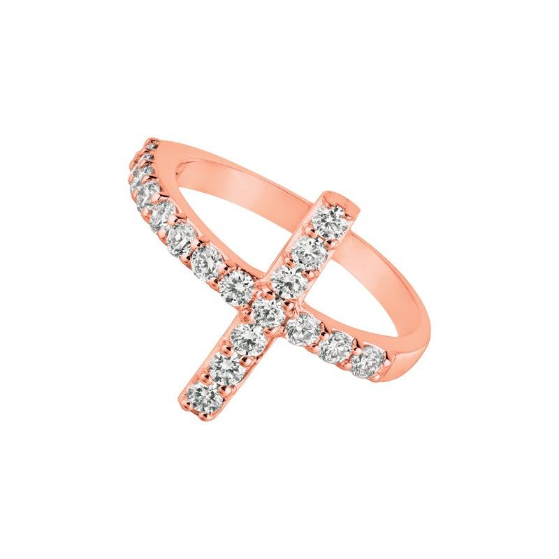 For Sale:  0.75 Carat Natural Diamond Cross Ring G SI 14 Karat Rose Gold 3