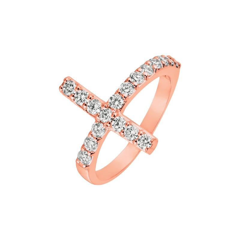 En vente :  Bague croix en or rose 14 carats avec diamants naturels de 0,75 carat G SI 4