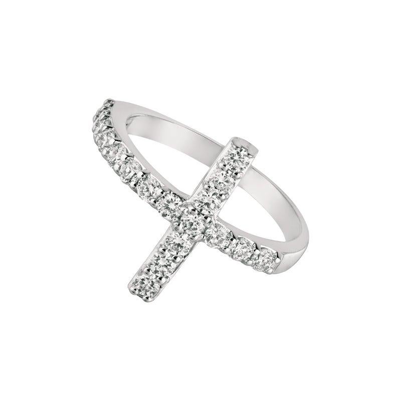 For Sale:  0.75 Carat Natural Diamond Cross Ring G SI 14 Karat White Gold 2