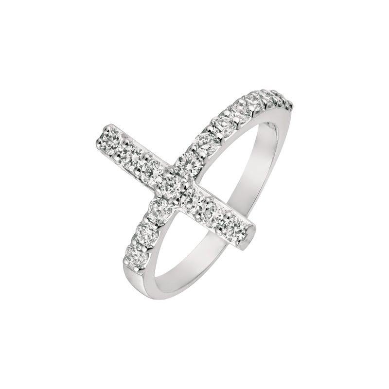 For Sale:  0.75 Carat Natural Diamond Cross Ring G SI 14 Karat White Gold 3