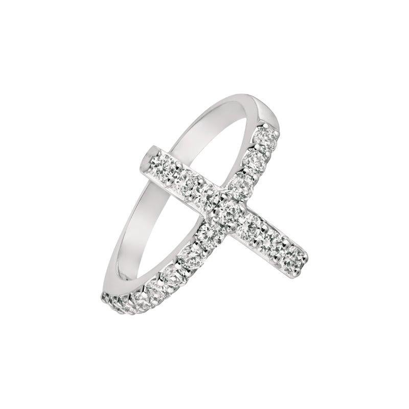 For Sale:  0.75 Carat Natural Diamond Cross Ring G SI 14 Karat White Gold 4
