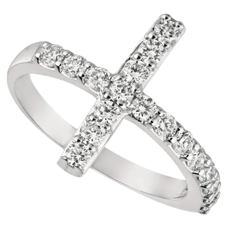 0.75 Carat Natural Diamond Cross Ring G SI 14 Karat White Gold For Sale