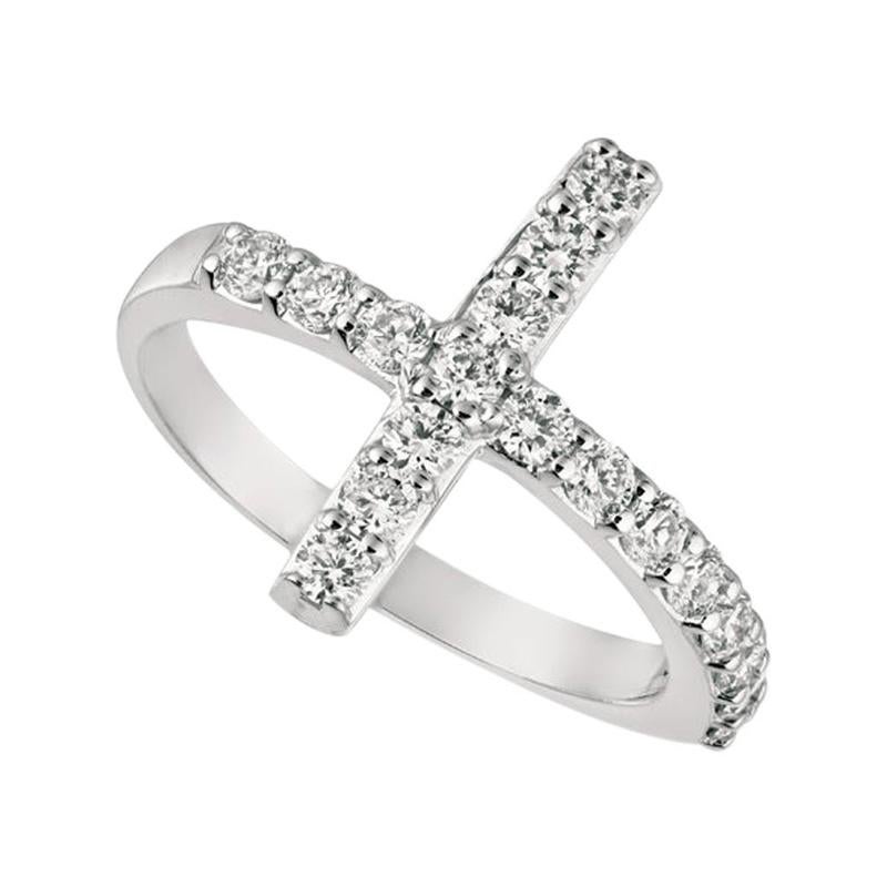 Bague croix en or blanc 14 carats avec diamants naturels de 0,75 carat G SI