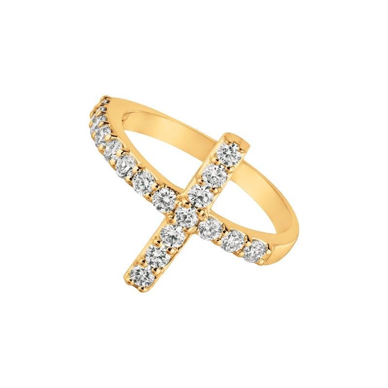 Im Angebot: 0,75 Karat natürlicher Diamant Kreuz Ring G SI 14 Karat Gelbgold () 2