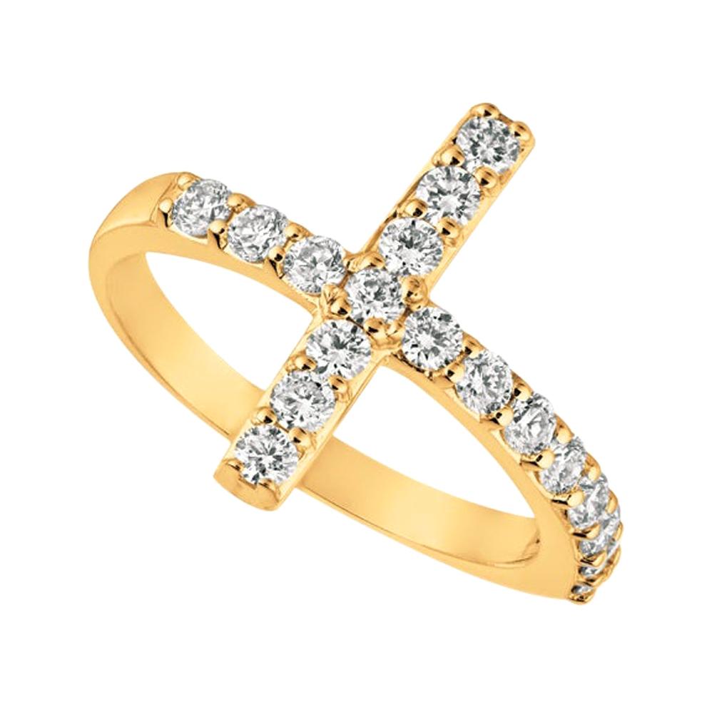 For Sale:  0.75 Carat Natural Diamond Cross Ring G SI 14 Karat Yellow Gold