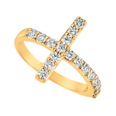 0.75 Carat Natural Diamond Cross Ring G SI 14 Karat Yellow Gold
