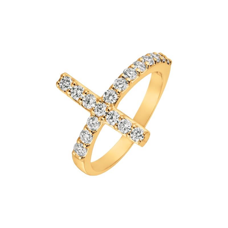 Taille ronde Bague croix en or jaune 14 carats avec diamants naturels de 0,75 carat G SI en vente
