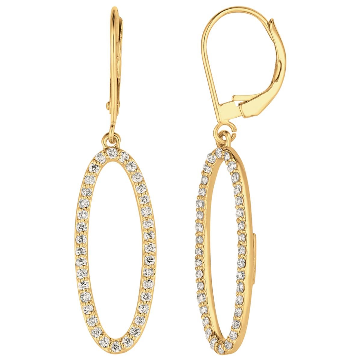 0.75 Carat Natural Diamond Earrings G SI 14 Karat Yellow Gold For Sale