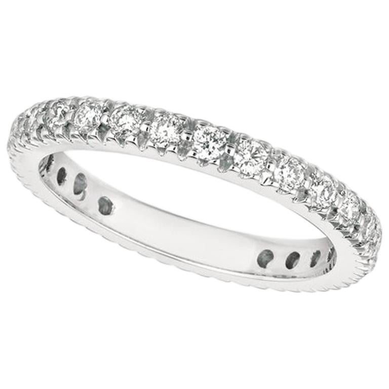 0.75 Carat Natural Diamond Eternity Ring Band G SI 14 Karat White Gold For Sale