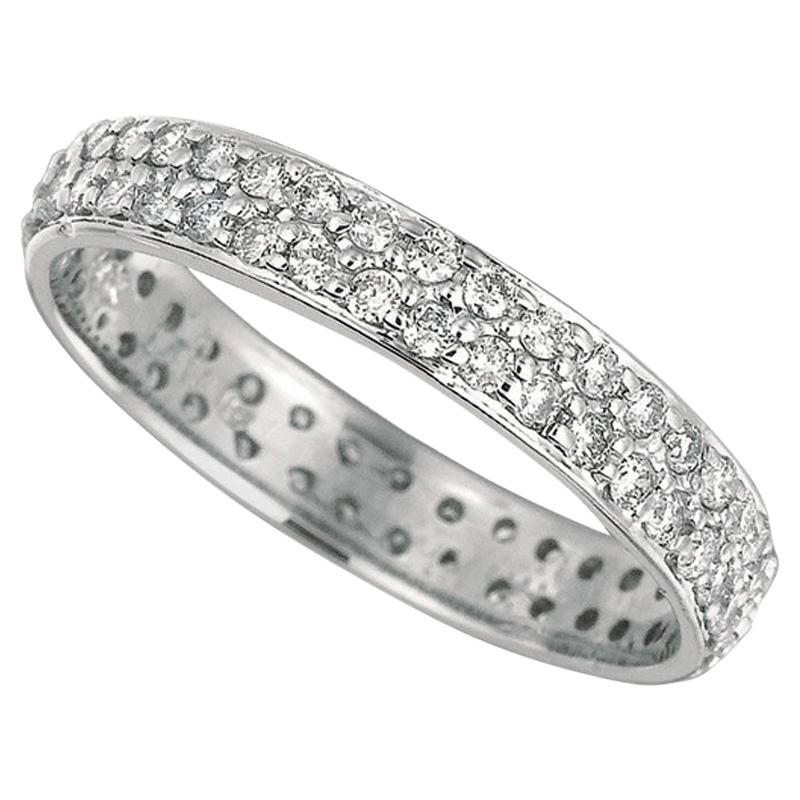 0.75 Carat Natural Diamond Eternity Ring Band G SI Set in 14 Karat White Gold For Sale