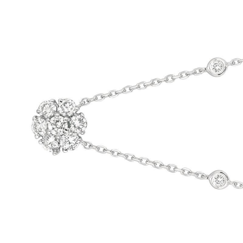 0.75 Carat Natural Diamond Flower & Bezel Pendant 14K White Gold G SI 18'' chain
  
100% Natural Diamonds, Not Enhanced in any way Round Cut Diamond Necklace  with Bezel Diamonds 
0.75CT
G-H 
SI  
14K White Gold    Prong and Bezel Style  3.20