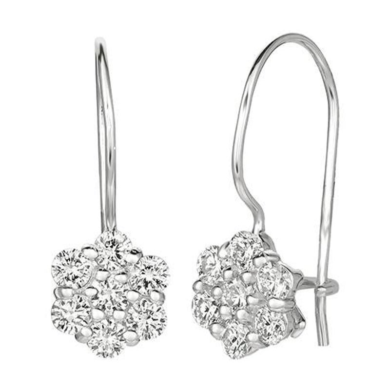 Orecchini a fiore con diamante naturale da 0,75 carati G SI in oro bianco 14K