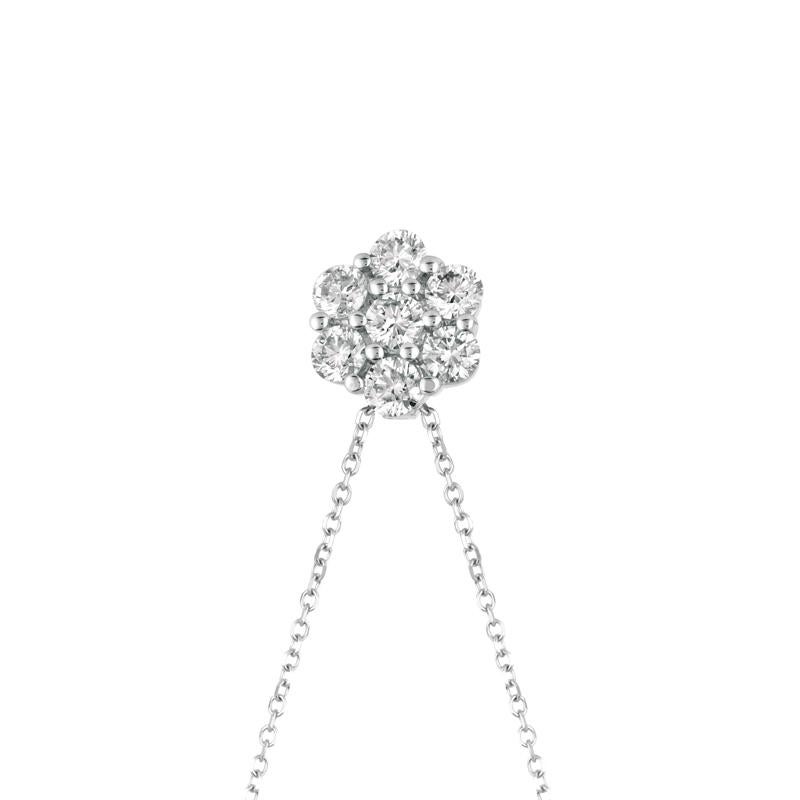 Contemporary 0.75 Carat Natural Diamond Flower Necklace 14 Karat White Gold G SI Chain For Sale
