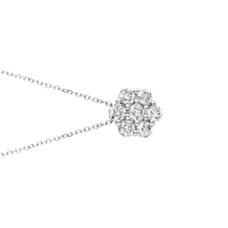 Round Cut 0.75 Carat Natural Diamond Flower Necklace 14 Karat White Gold G SI Chain For Sale