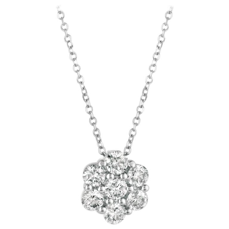 0.75 Carat Natural Diamond Flower Necklace 14 Karat White Gold G SI Chain For Sale