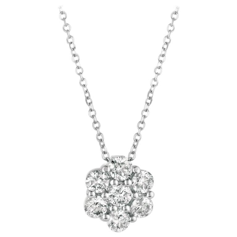 Collier à fleurs en or blanc 14 carats avec chaîne G SI et diamants naturels de 0,75 carat