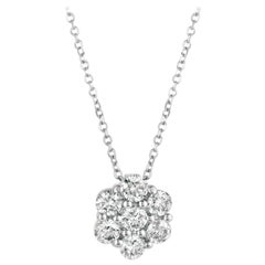 0.75 Carat Natural Diamond Flower Necklace 14 Karat White Gold G SI Chain
