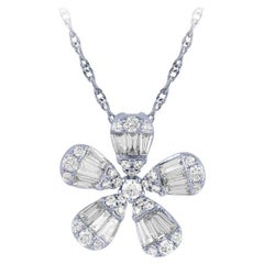 0.75 Carat Natural Diamond Flower Necklace Pendant 14K White Gold 18'' chain