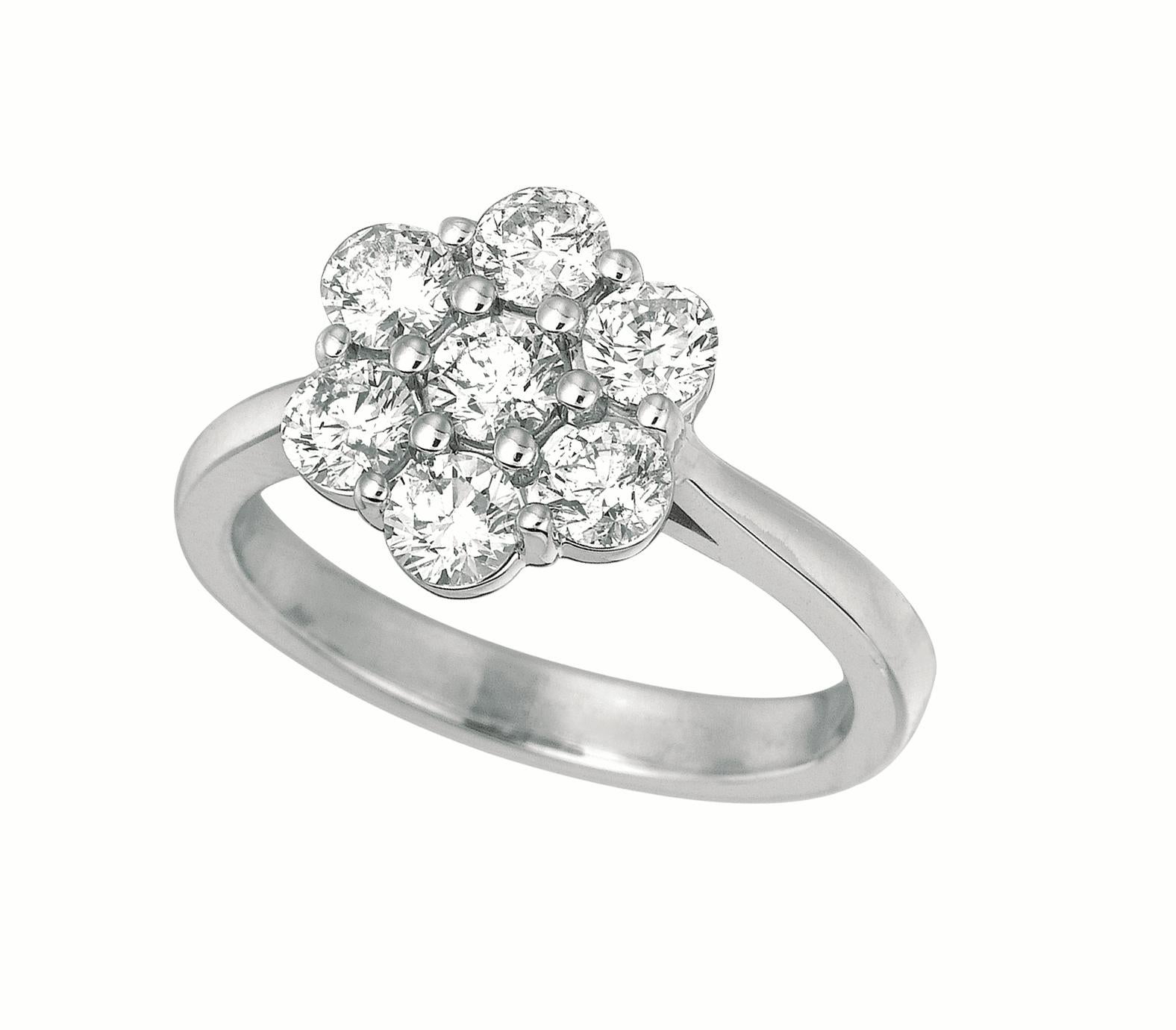 For Sale:  0.75 Carat Natural Diamond Flower Ring G SI 14k White Gold 11 Points Each 2