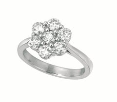 0.75 Carat Natural Diamond Flower Ring G SI 14k White Gold 11 Points Each