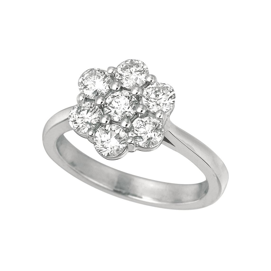 For Sale:  0.75 Carat Natural Diamond Flower Ring G SI 14k White Gold 11 Points Each