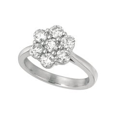 0.75 Carat Natural Diamond Flower Ring G SI 14k White Gold 11 Points Each