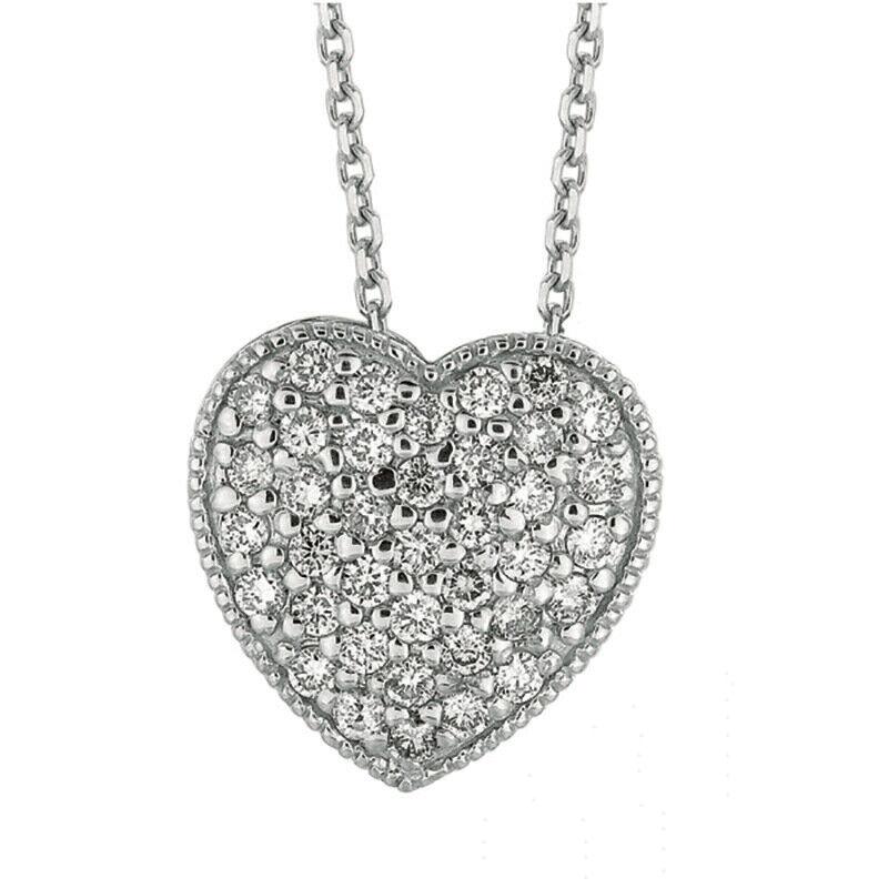 Contemporary 0.75 Carat Natural Diamond Heart Necklace G SI 14K White Gold Chain For Sale