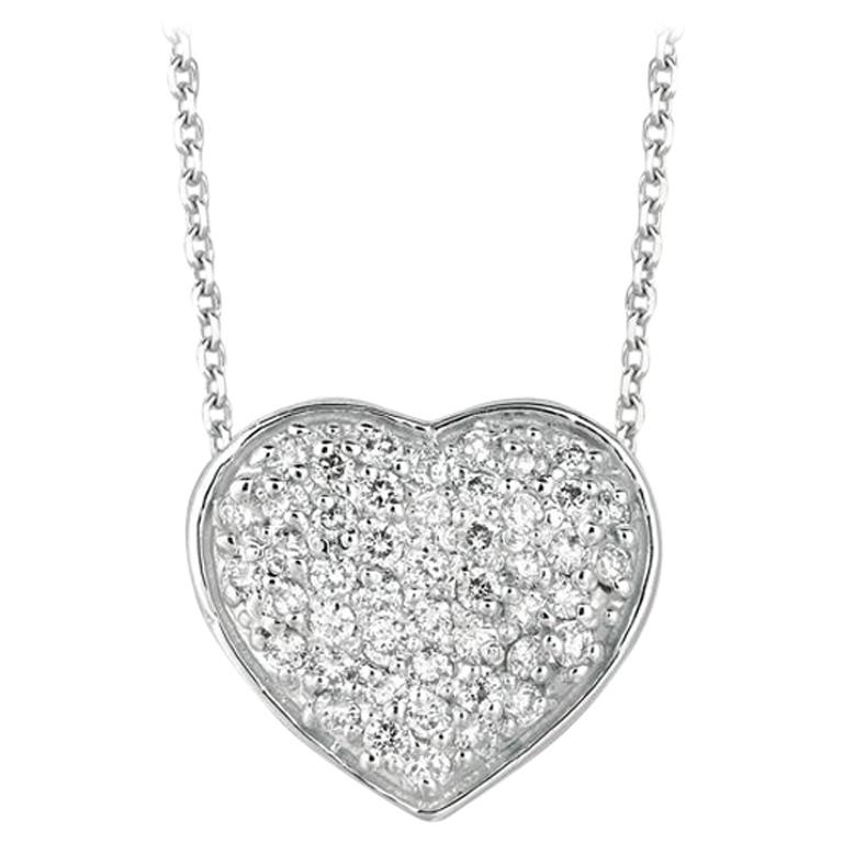 0.75 Carat Natural Diamond Heart Necklace Pendant 14 Karat White Gold G SI