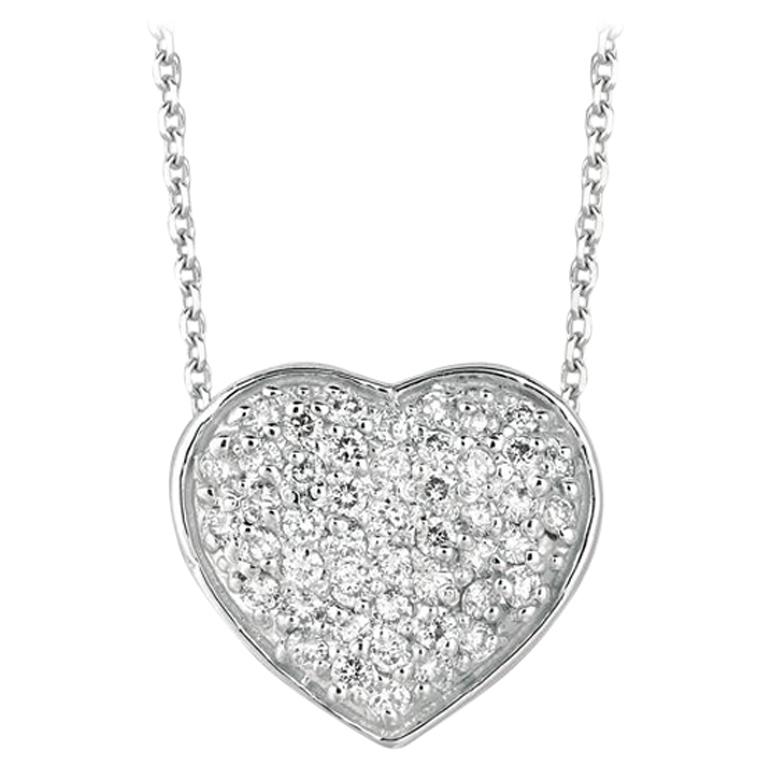  0.75 Carat Natural Diamond Heart Necklace Pendant 14 Karat White Gold G SI For Sale