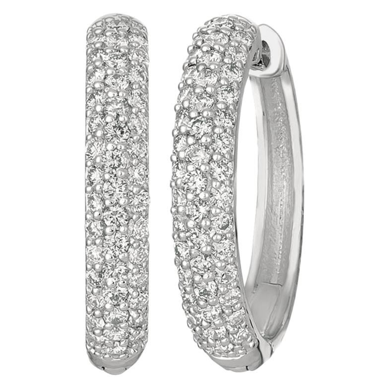 0.75 Carat Natural Diamond Hinged Hoop Earrings G SI 14 Karat White Gold For Sale