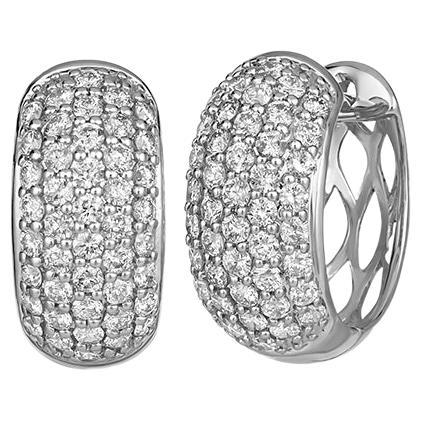  0.75 Carat Natural Diamond Huggie Hoop Earrings G SI 14K White Gold For Sale