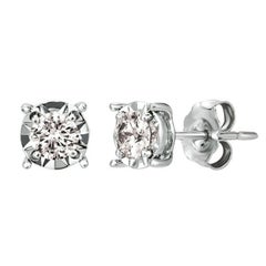 0.75 Carat Natural Diamond Illusion Set Stud Earrings G SI 14k White Gold