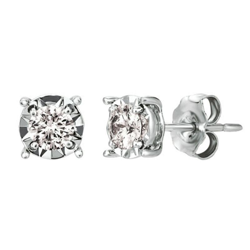 Modernist 0.75 Carat Natural Diamond Illusion Set Stud Earrings G SI 14k White Gold For Sale
