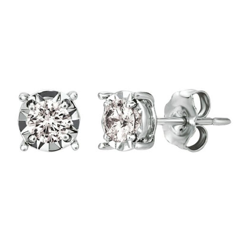 Round Cut 0.75 Carat Natural Diamond Illusion Set Stud Earrings G SI 14k White Gold For Sale