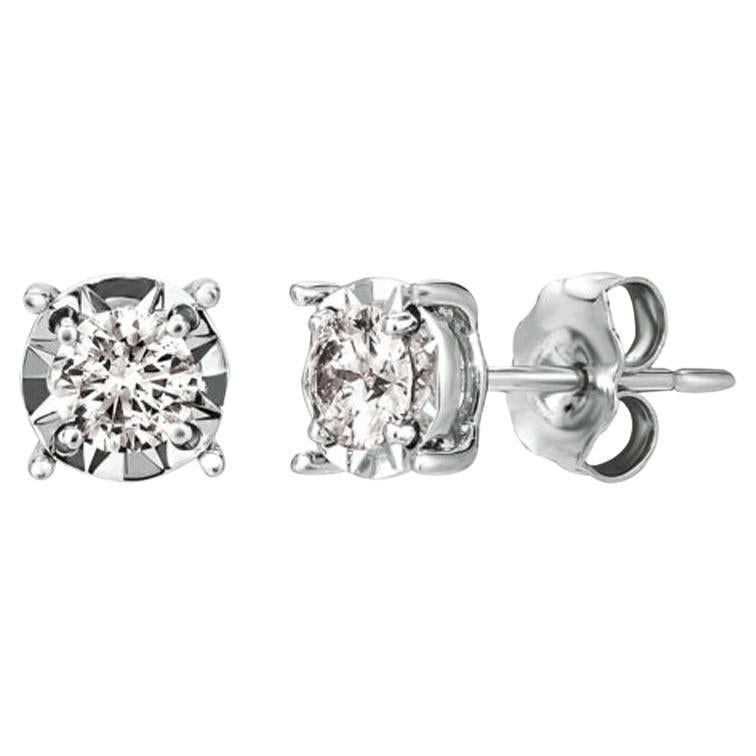 0.75 Carat Natural Diamond Illusion Set Stud Earrings G SI 14k White Gold For Sale