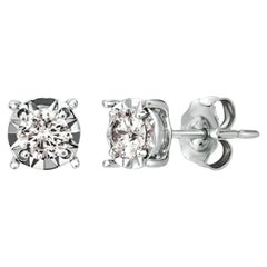 0.75 Carat Natural Diamond Illusion Set Stud Earrings G SI 14k White Gold