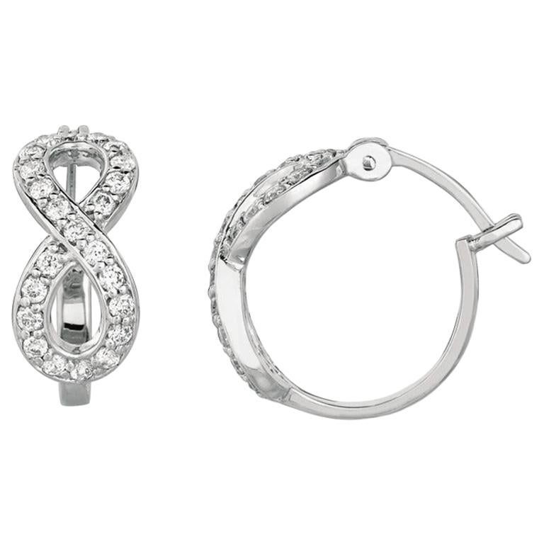 Boucles d'oreilles Infinity en or blanc 14 carats avec diamants naturels de 0,75 carat G SI