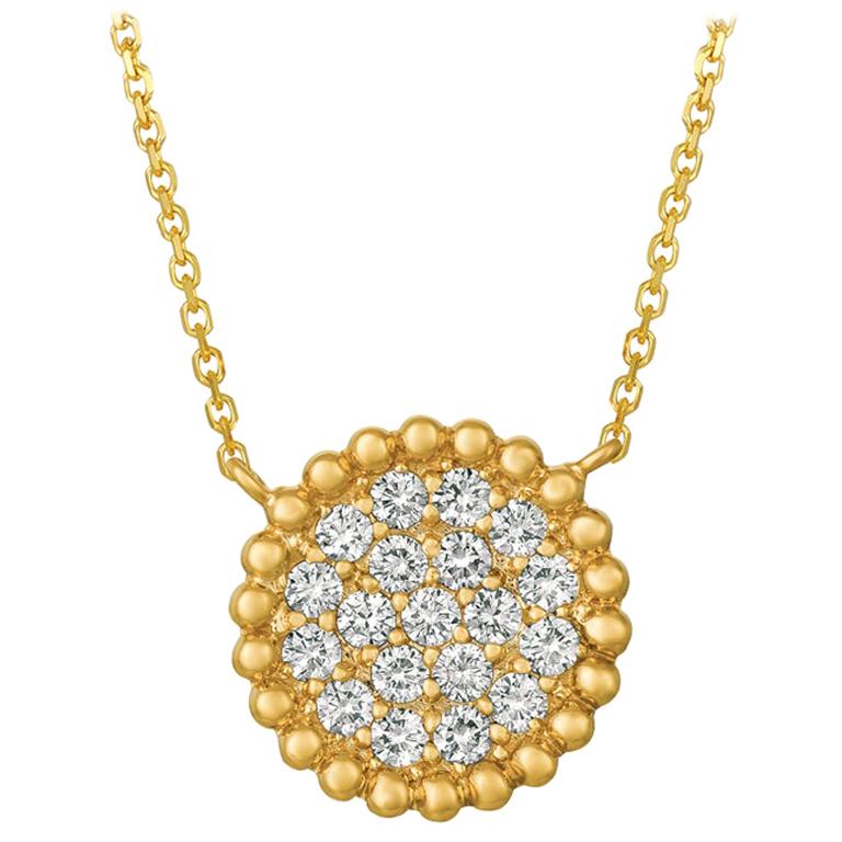 0.75 Carat Natural Diamond Necklace 14 Karat Yellow Gold G SI Bubble Collection For Sale