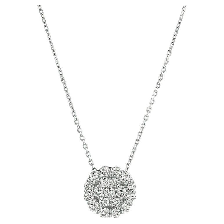 0.75 Carat Natural Diamond Necklace 14K White Gold G SI Chain