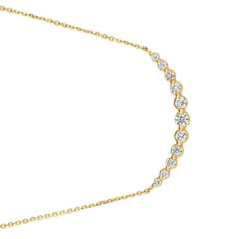 Round Cut 0.75 Carat Natural Diamond Necklace 14 Karat Yellow Gold G SI Chain For Sale