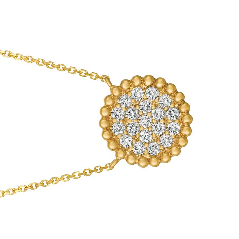 Round Cut 0.75 Carat Natural Diamond Necklace 14 Karat Yellow Gold G SI Bubble Collection For Sale