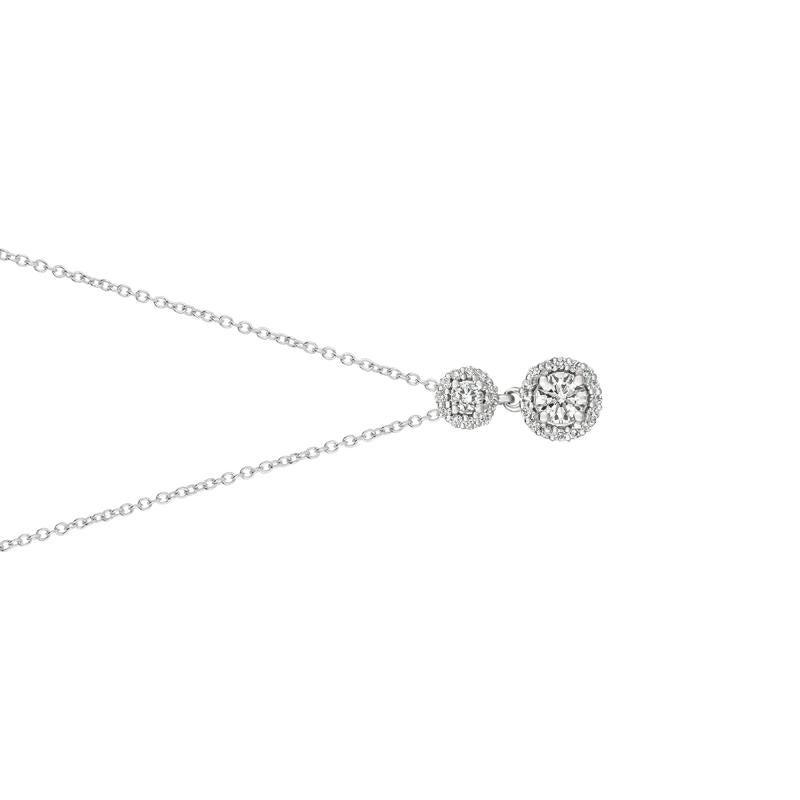 Taille ronde Chaîne collier pendentif en or blanc 14 carats avec diamants naturels de 0,75 carat en vente