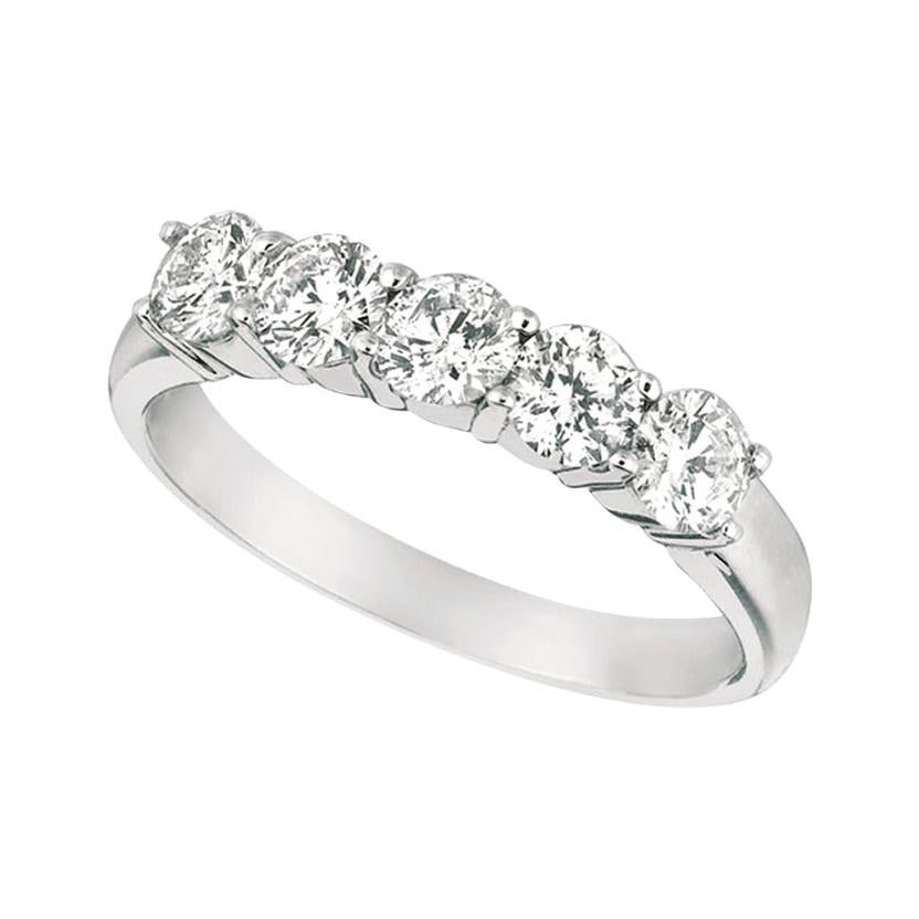 For Sale:  0.75 Carat Natural Diamond Ring G SI 14 Karat White Gold 5 Stones