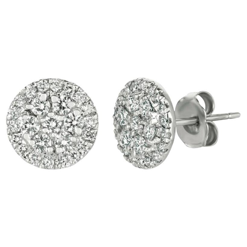 0.75 Carat Natural Diamond Round Earrings G SI 14K White Gold For Sale