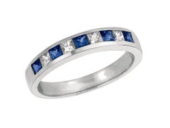 0.75 Carat Natural Diamond and Sapphire Ring Band 14 Karat White Gold