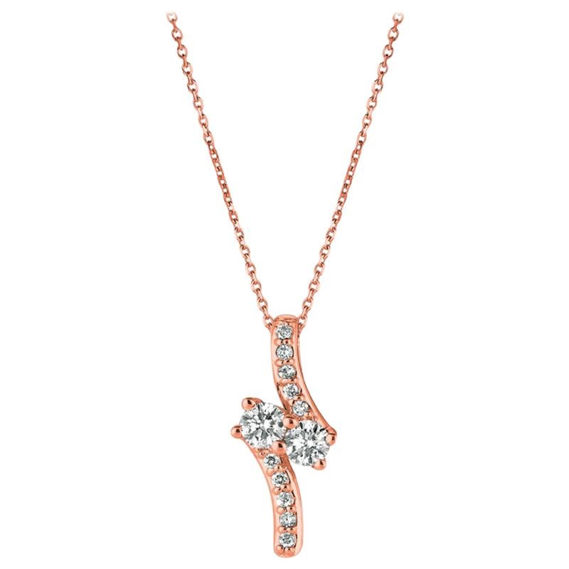 0.75 Carat Natural Diamond Two-Stone Style Necklace 14 Karat Rose Gold G SI For Sale