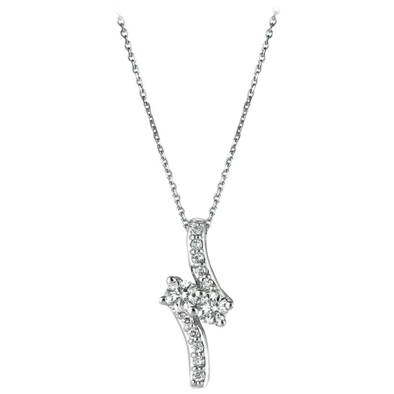 0.75 Carat Natural Diamond Two-Stone Style Necklace 14 Karat White Gold G SI For Sale