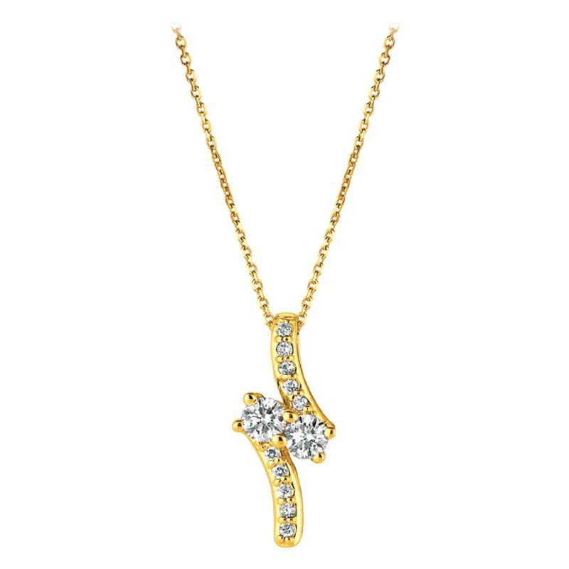0,75 Karat natürlicher Diamant Zwei-Stein-Stil Halskette 14 Karat Gelbgold G SI im Angebot